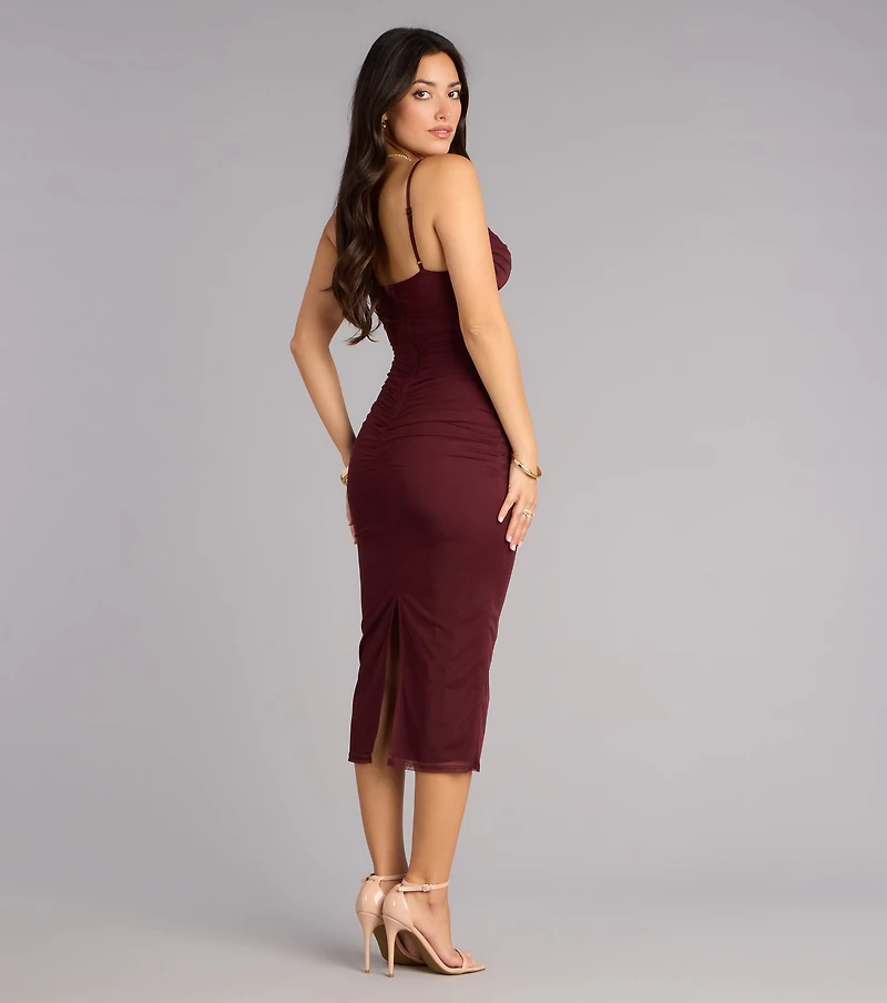 Crushworthy Mesh Ruched Midi Dress