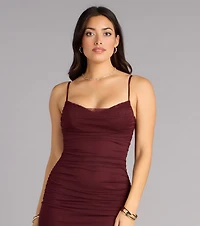 Crushworthy Mesh Ruched Midi Dress