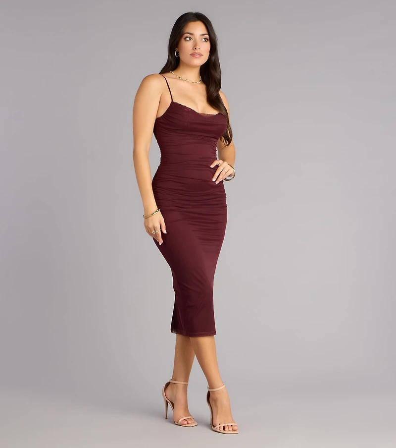 Crushworthy Mesh Ruched Midi Dress