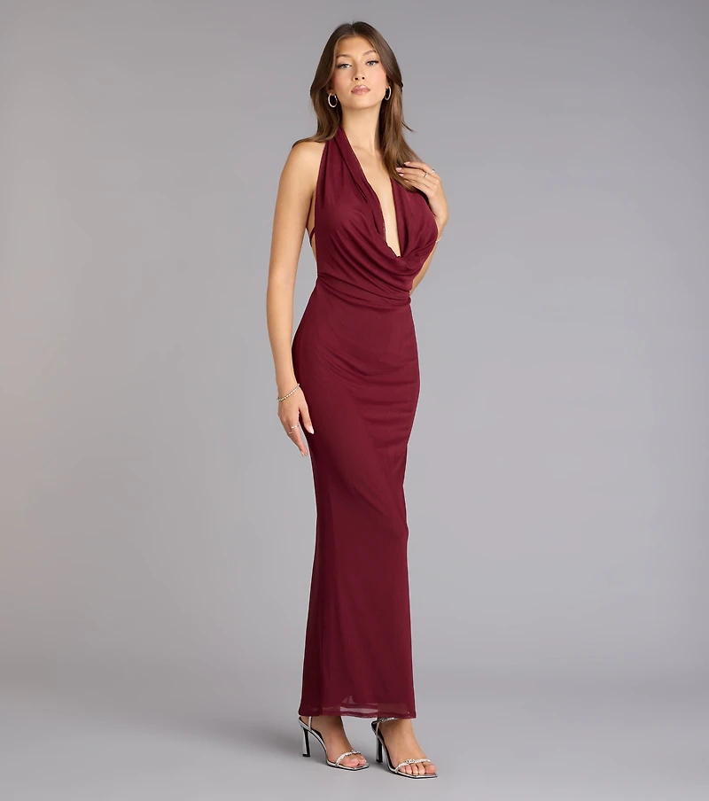 Merlot Nights Halter Maxi Dress