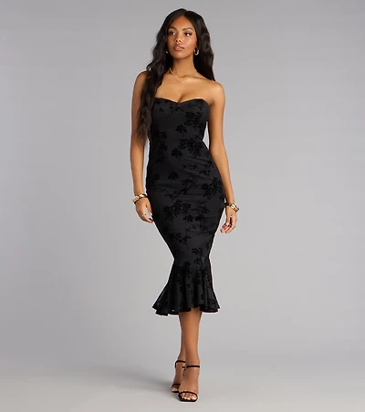 Enchanted Noir Lace Up Midi Dress