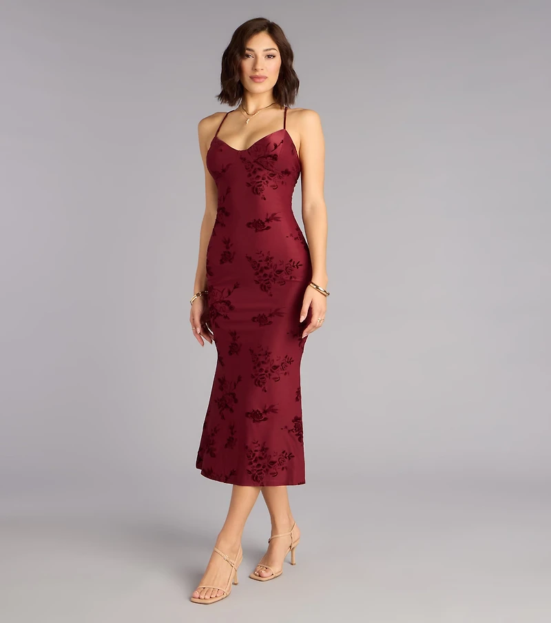 Romance Language Floral Lace-Up Midi Dress