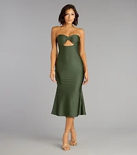 Sultry Twist Strapless Cutout Midi Dress