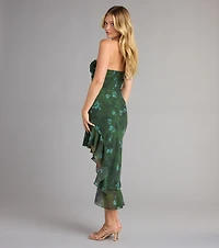 Romance Bloom Floral Ruffle Slit Midi Dress