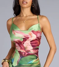 Sunset Muse Floral Satin Maxi Dress