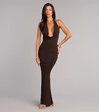 Undeniable Allure Plunging Cowl Neck Maxi Dress