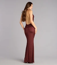 Sultry Flow Plunge Halter Maxi Dress