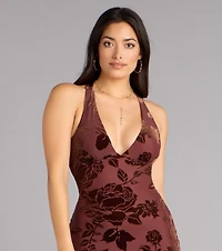 Petal Imprint Floral Bodycon Midi Dress