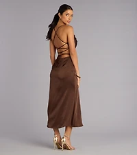 After Hours Sultry Satin Lace-Up Midi Dress