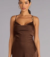 After Hours Sultry Satin Lace-Up Midi Dress