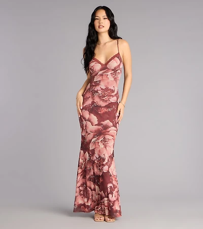 Rosé Nights Floral Halter Maxi Dress