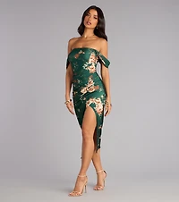 Floral Whispers Off-The-Shoulder Midi Dress