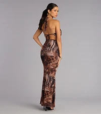 Bold And Sleek Abstract Animal Print Maxi Dress