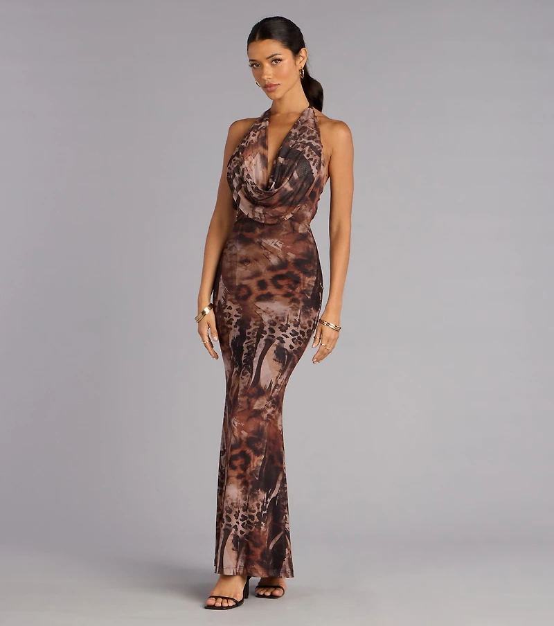 Bold And Sleek Abstract Animal Print Maxi Dress