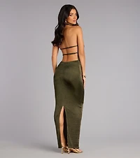 Glow Goddess Strappy Back Metallic Knit Maxi Dress