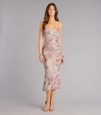 Sweetly Sculpted Floral Mesh Midi Dress