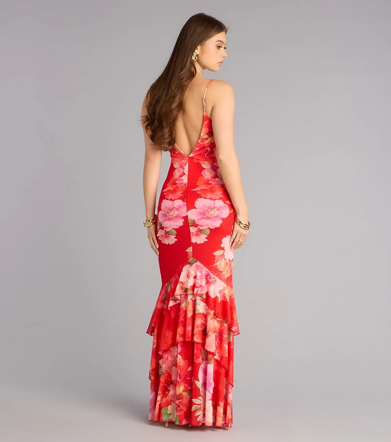 All Eyes On You Floral Ruffle Maxi Dress