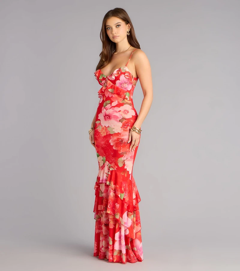 All Eyes On You Floral Ruffle Maxi Dress