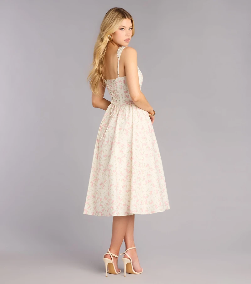 Garden Party Plans Floral Lace-Up Midi Dress