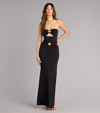 Golden Hour Drama Strapless Cutout Maxi Dress