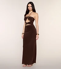 Sleek Hardware Cutout Halter Maxi Dress