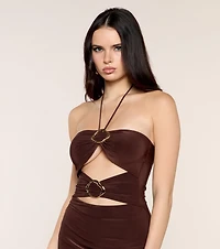 Sleek Hardware Cutout Halter Maxi Dress