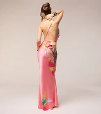 Vacation Glow Floral Satin Maxi Dress