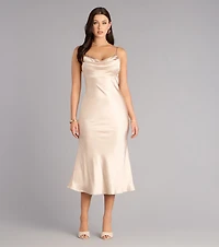 Soft Radiance Satin Cowl Midi Dress