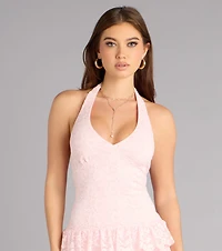 Ruffle Me Up Lace Halter Mini Dress