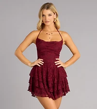 Flirt First Lace Tiered Skater Dress