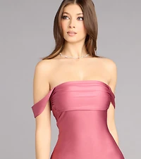 Classics Lover Off-The-Shoulder Satin A-Line Mini Dress
