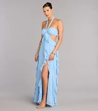 Ruffle and Ready Chiffon Halter Maxi Dress