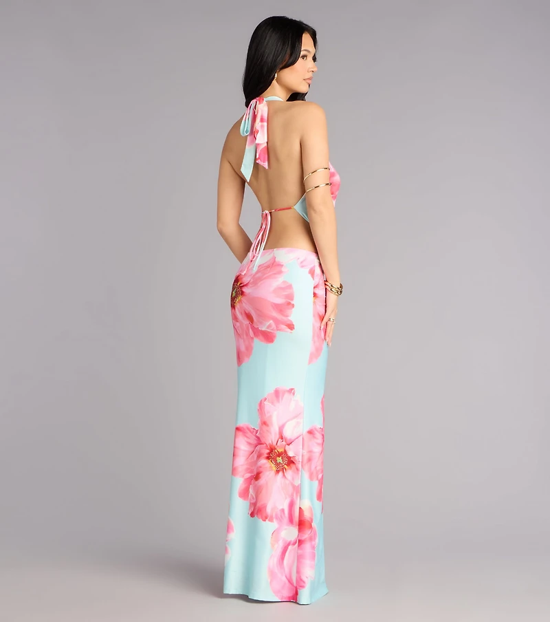 Bold Confidence Floral Print Cowl Neck Maxi Dress