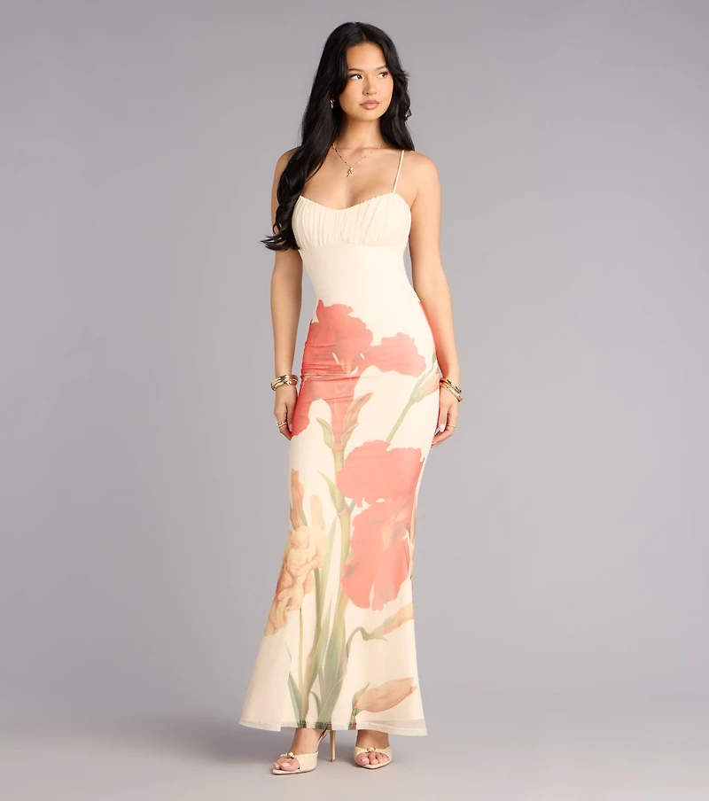 Soft Spoken Stunner Floral Mesh Maxi Dress