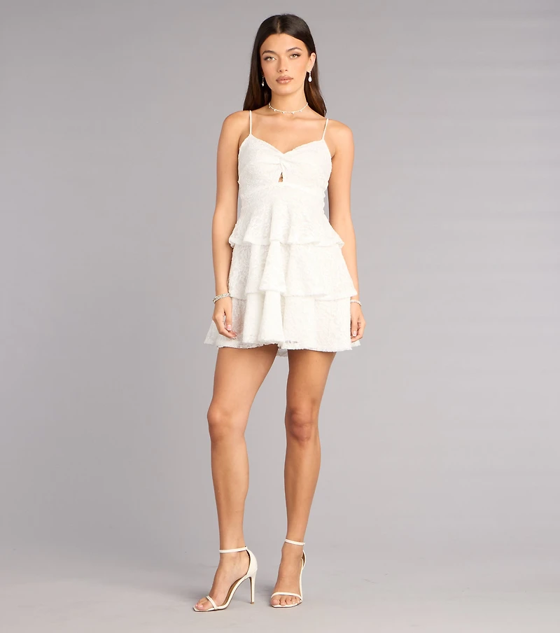Glitter Kiss Lace Ruffle Mini Dress