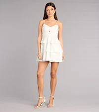 Glitter Kiss Lace Ruffle Mini Dress