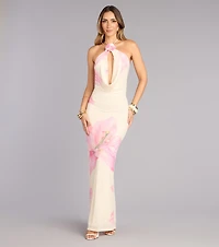 Petal Drip Plunge Maxi Dress