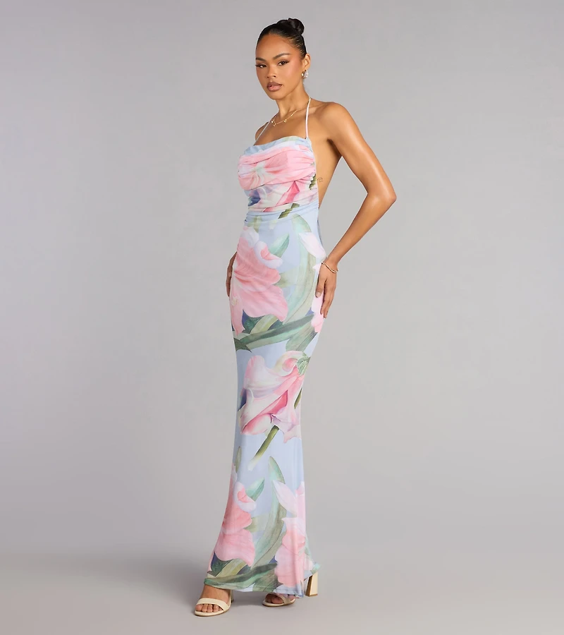 Effortless Bloom Floral Open Back Maxi Dress