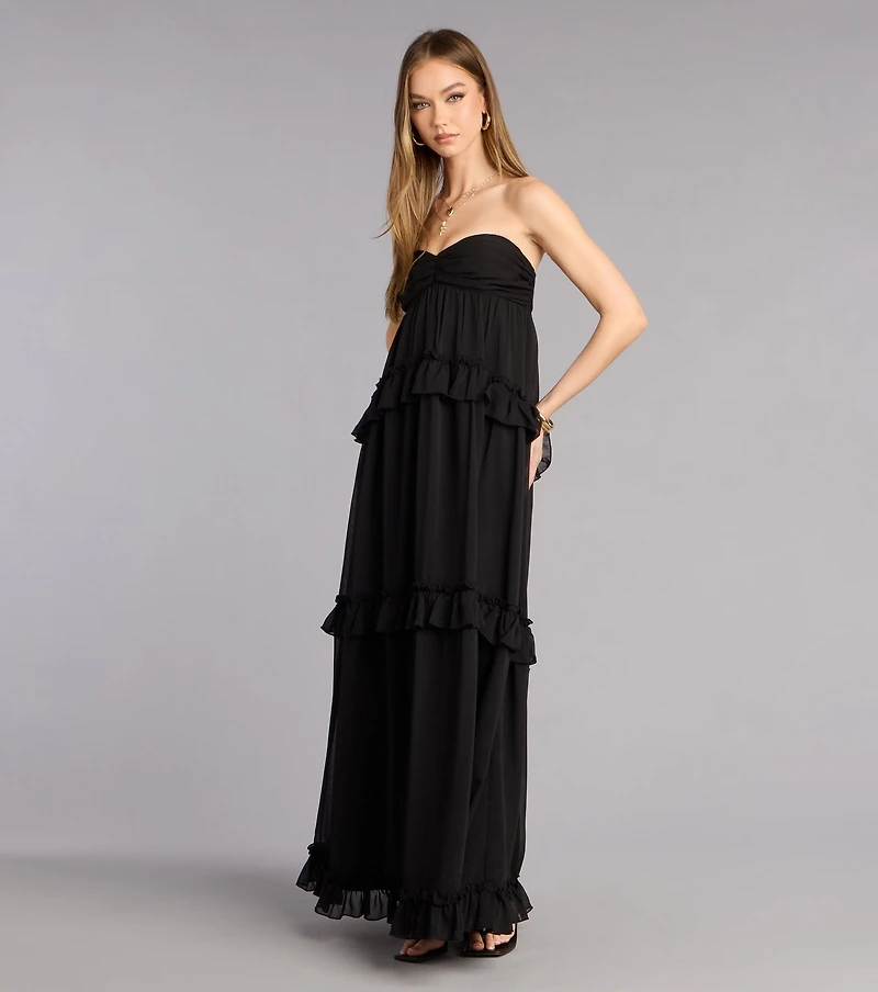 Soft Drama Chiffon Ruffle A-Line Maxi Dress