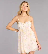 Plans Bloom Floral Chiffon Babydoll Dress