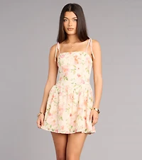 Sunlit Stroll Floral Woven Eyelet Skater Dress