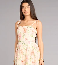 Sunlit Stroll Floral Woven Eyelet Skater Dress