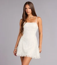 Forget Me Not Lace-Up Sequin Lace Mini Dress