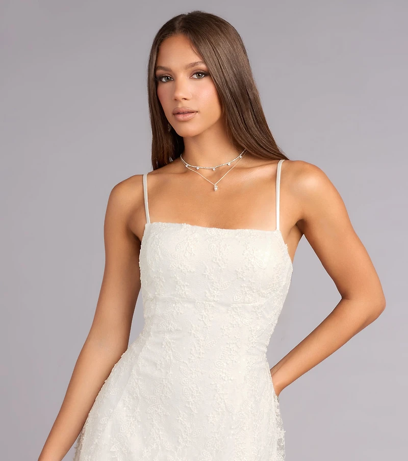 Forget Me Not Lace-Up Sequin Lace Mini Dress