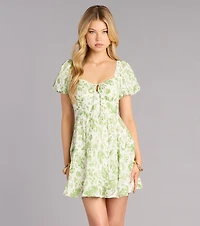 Fresh Blooms Puff Sleeve Skater Dress