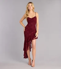 RSVP Ready Lace Asymmetric Ruffle Midi Dress