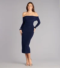 Casual Affair Long Sleeve Ruched Midi Dress