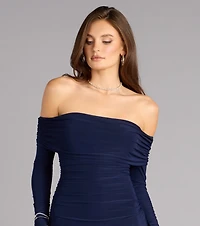 Casual Affair Long Sleeve Ruched Midi Dress