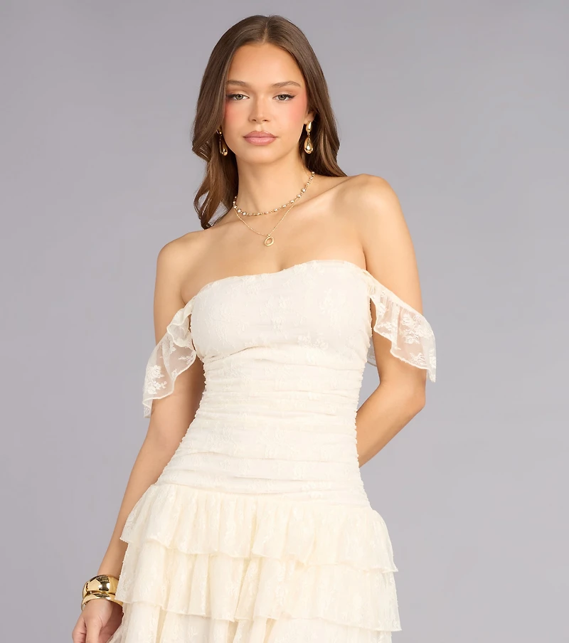 Pretty Moves Lace Ruffle Skater Dress