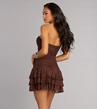 Mood Set Strapless Ruffled Mini Dress